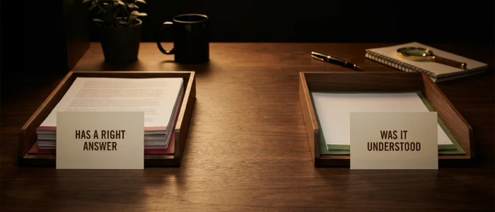 Two labelled trays side by side, one holding source pages and one holding a single article, with no connection drawn between them.