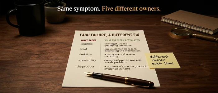 A two-column sheet mapping each failure to the work it actually requires.
