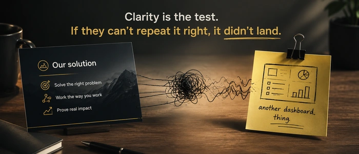 A positioning message being tested against what a buyer can repeat back after the conversation.