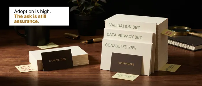 Two columns on a printed sheet, assurances stacked higher than capabilities.
