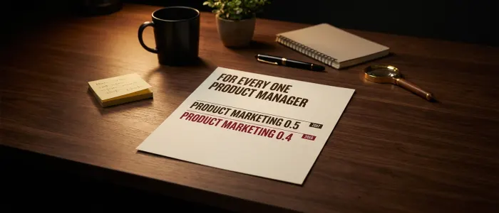 A printed sheet headed for every one product manager, listing product marketing at 0.5 in 2017 and 0.4 in 2019.