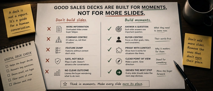 A practical sales usability test showing that good sales decks are built for decision moments, not for more slides.