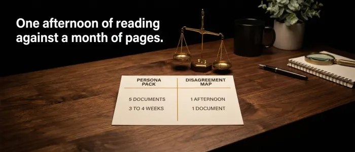 A cost sheet weighing four weeks of persona pages against one afternoon and one document.